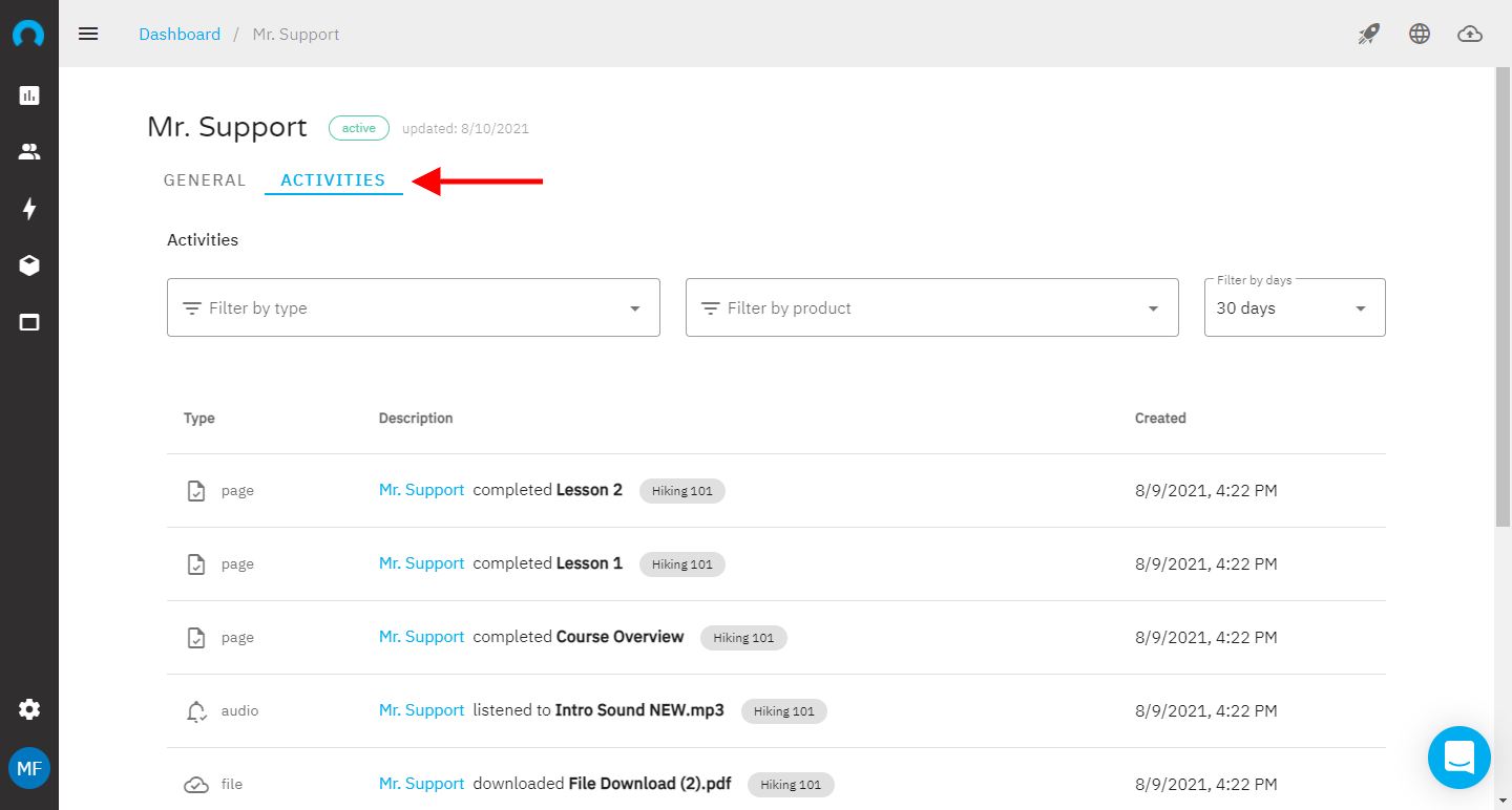CustomerHub Activity Dashboard